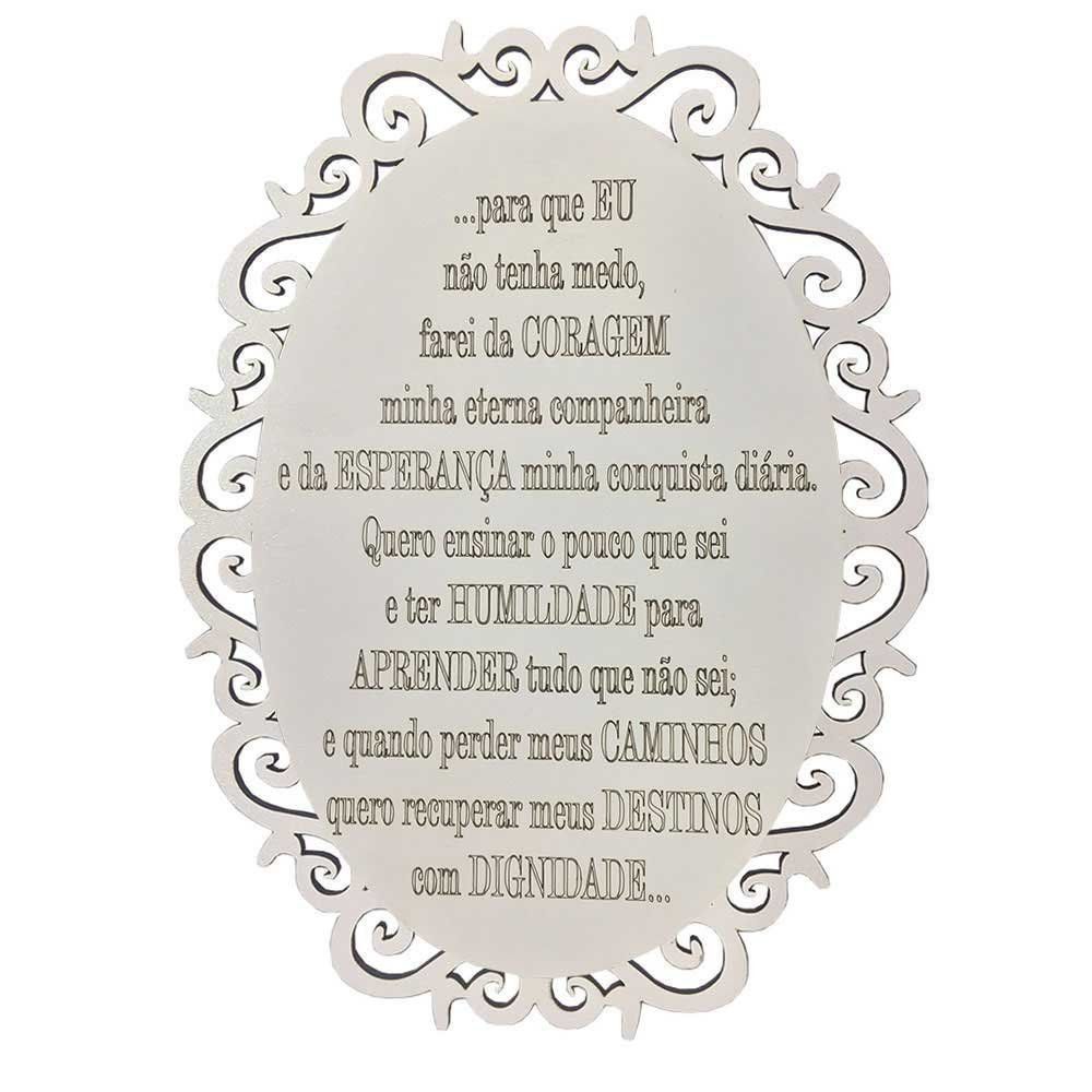 Placa Decorativa Oração Coragem Com Arabesco 25x19 MDF 3mm Branco - D'Rossi