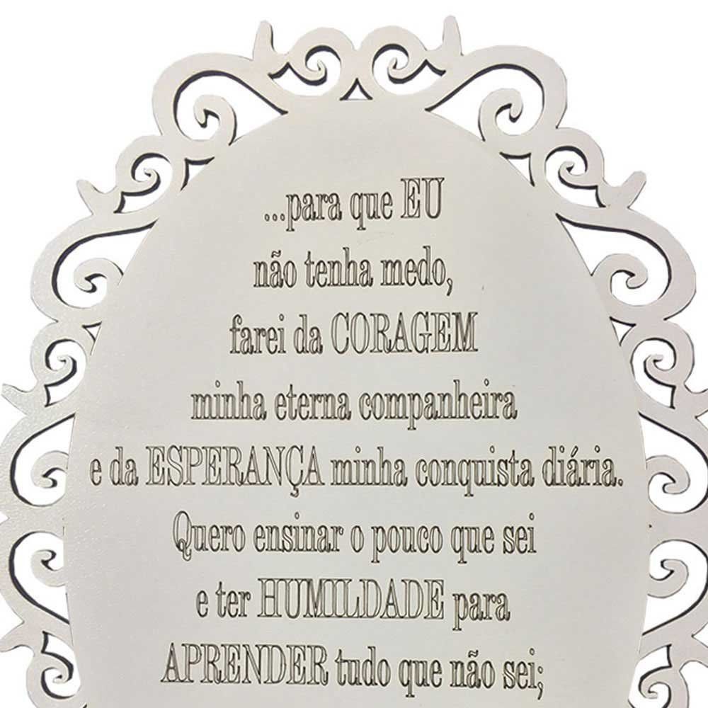 Placa Decorativa Oração Coragem Com Arabesco 25x19 MDF 3mm Branco - D'Rossi