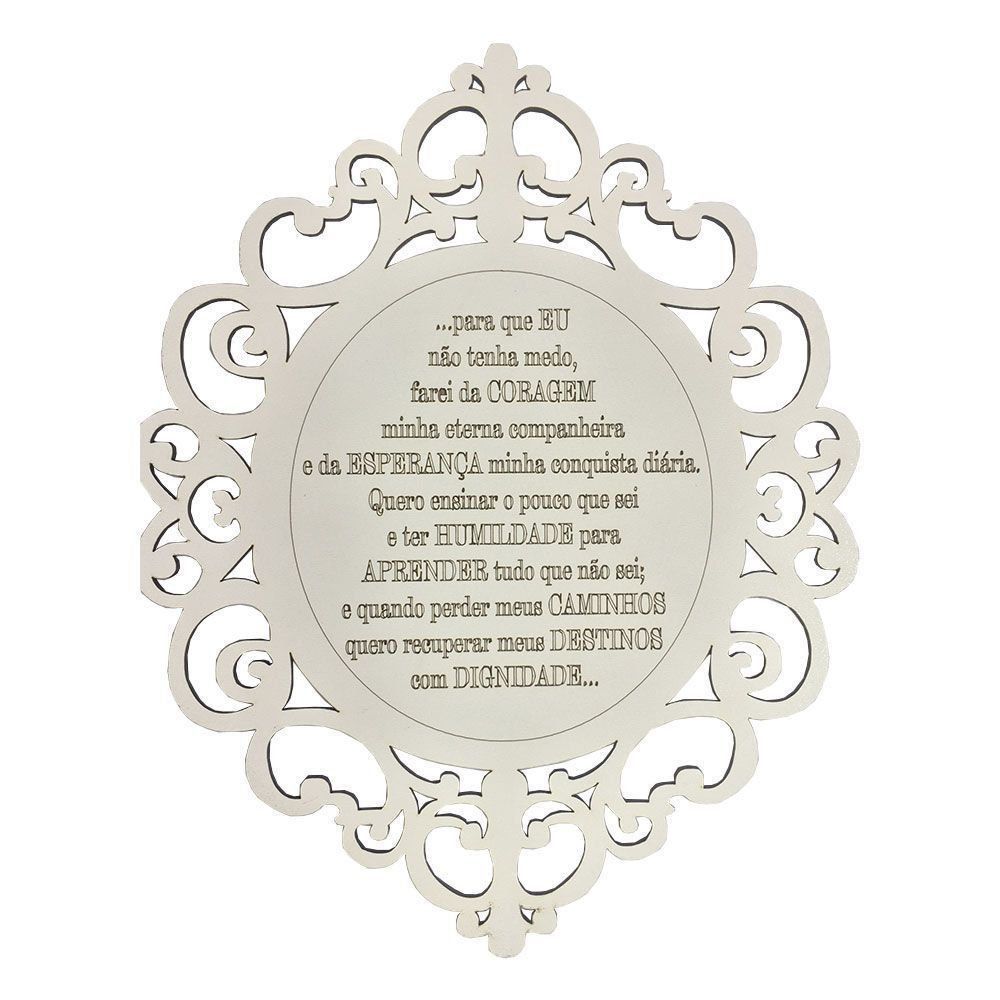 Placa Decorativa Oração Coragem Com Arabesco 25x20 MDF 3mm Branco - D'Rossi