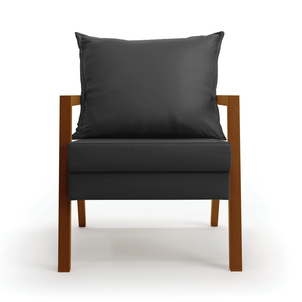 Poltrona Alice Corino Preto Base de Madeira - D'Rossi