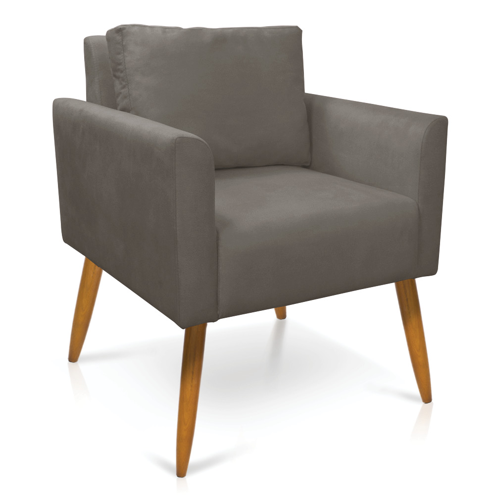 Poltrona Aline Suede Grafite Pés Palito Castanho - D'Rossi