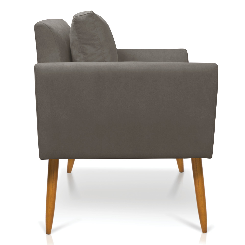 Poltrona Aline Suede Grafite Pés Palito Castanho - D'Rossi