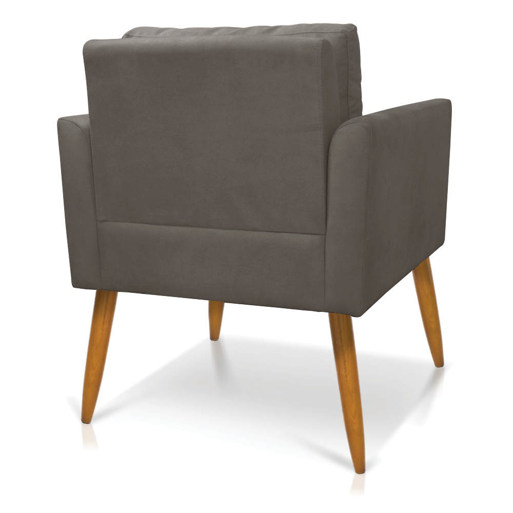 Poltrona Aline Suede Grafite Pés Palito Castanho - D'Rossi