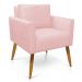 Poltrona Aline Suede Rosa Bebê Pés Palito Castanho - D'Rossi