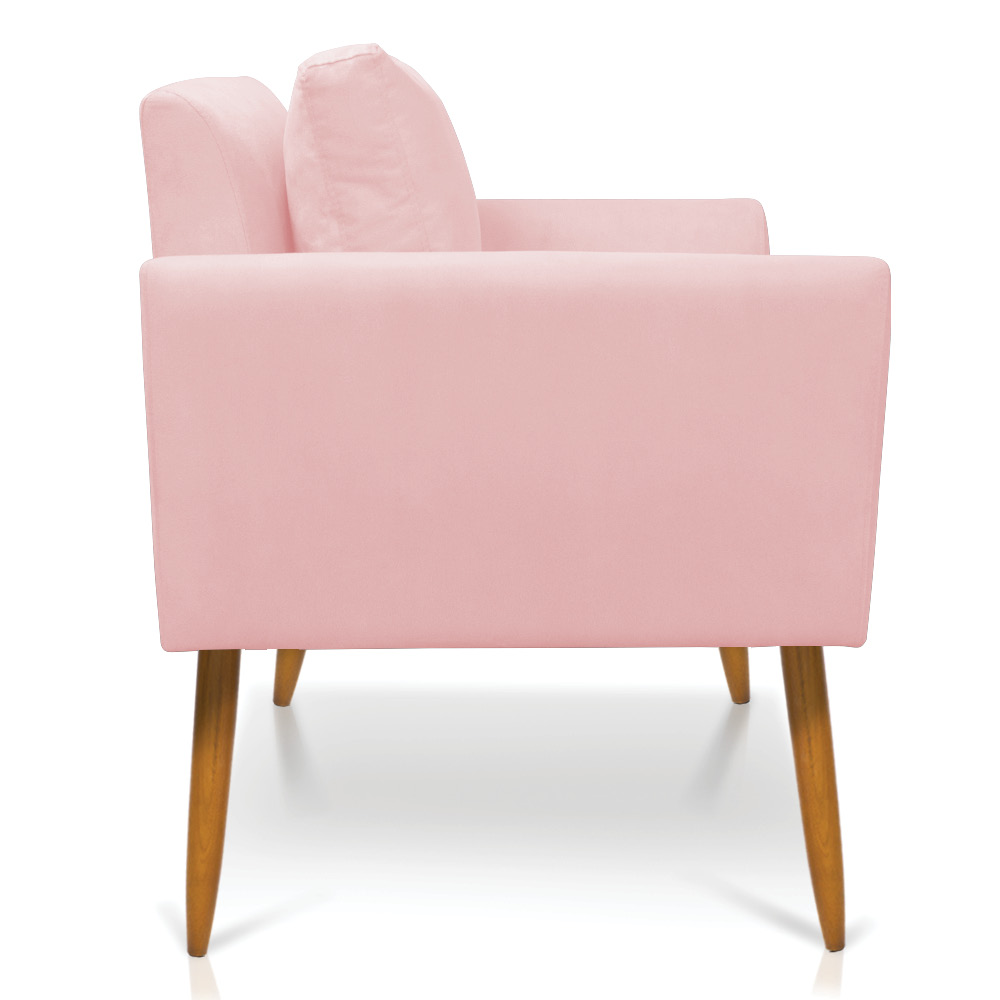 Poltrona Aline Suede Rosa Bebê Pés Palito Castanho - D'Rossi