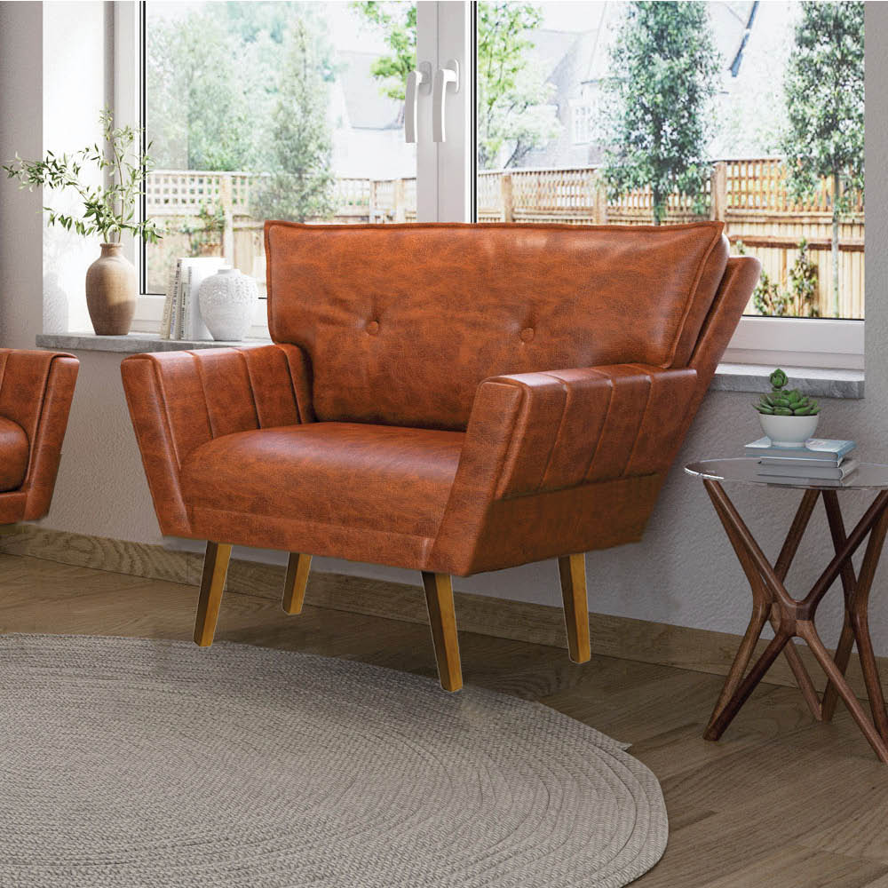 Poltrona Anitta Corano Nozes Pés Trapézio Castanho D'Rossi