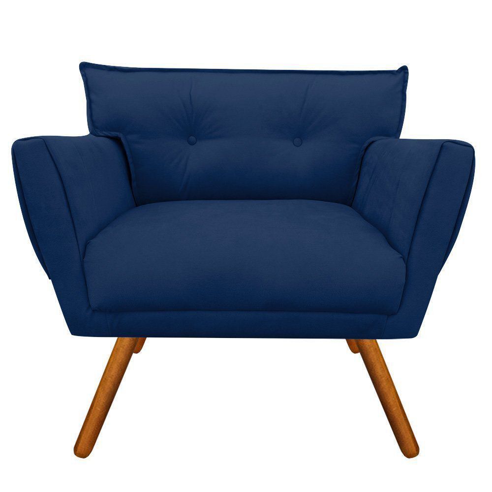Poltrona Anitta Suede Azul Marinho Pés Palito Castanho D'Rossi