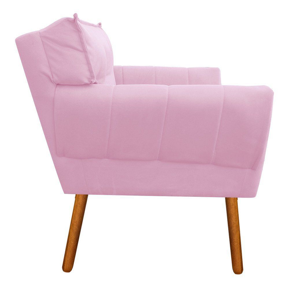 Poltrona Anitta Suede Rosa Bebê com Strass Pés Palito Castanho D'Rossi