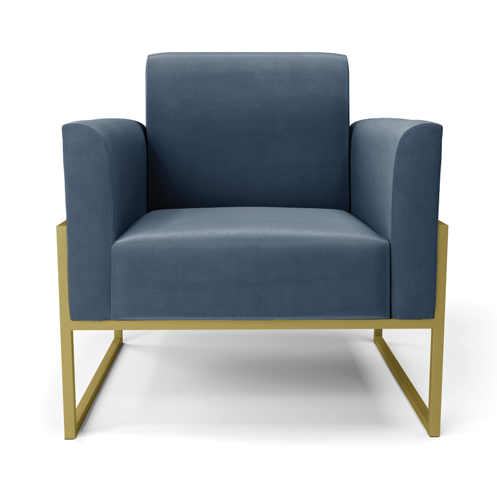 Poltrona Base Industrial Alta Dourado Marisa Suede Azul Marinho D03 - D'Rossi