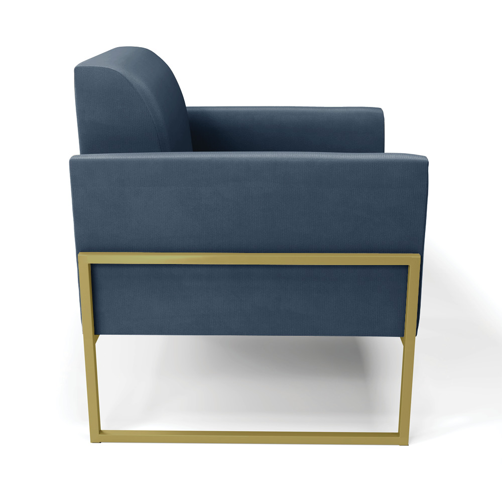 Poltrona Base Industrial Alta Dourado Marisa Suede Azul Marinho D03 - D'Rossi