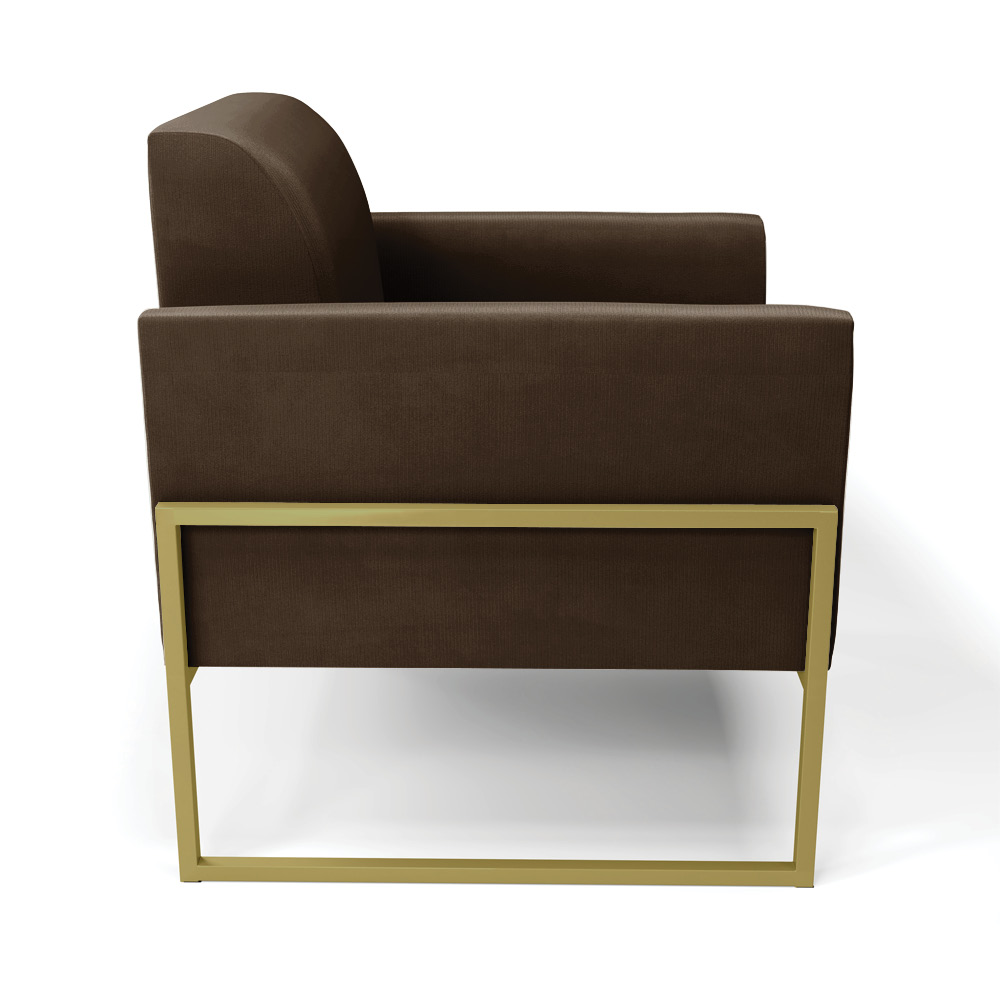 Poltrona Base Industrial Alta Dourado Marisa Suede Marrom D03 - D'Rossi