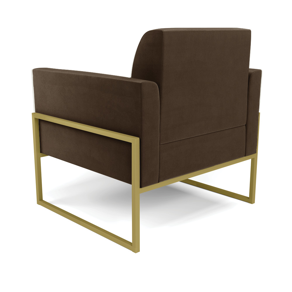Poltrona Base Industrial Alta Dourado Marisa Suede Marrom D03 - D'Rossi