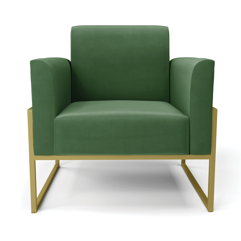 Poltrona Base Industrial Alta Dourado Marisa Suede Verde D03 - D'Rossi