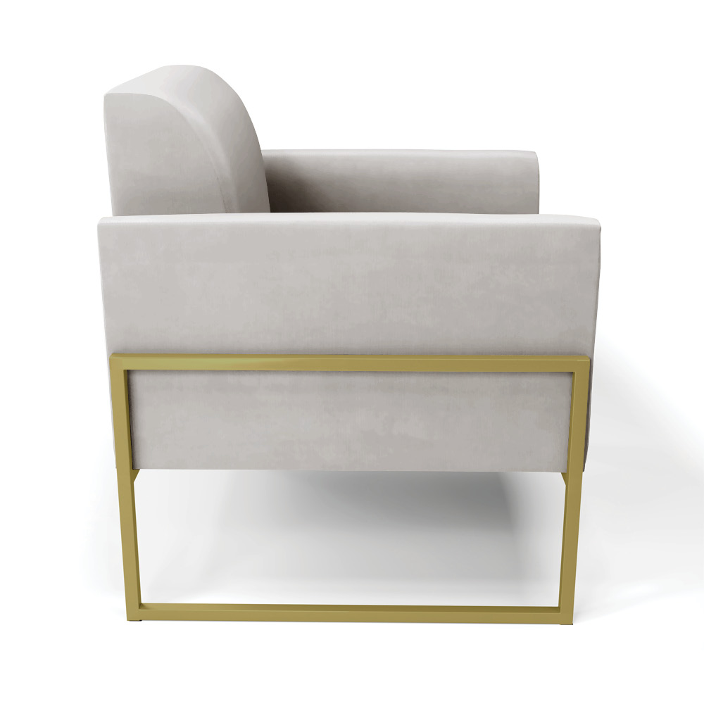Poltrona Base Industrial Alta Dourado Marisa Veludo Cinza D03 - D'Rossi