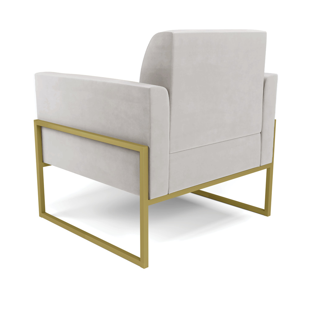 Poltrona Base Industrial Alta Dourado Marisa Veludo Cinza D03 - D'Rossi