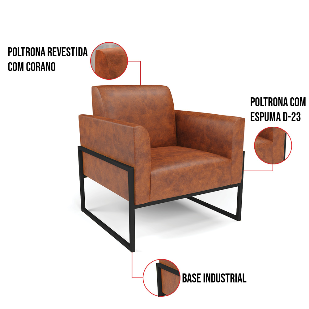 Poltrona Base Industrial Alta Preto Marisa Corano Nozes D03 - D'Rossi