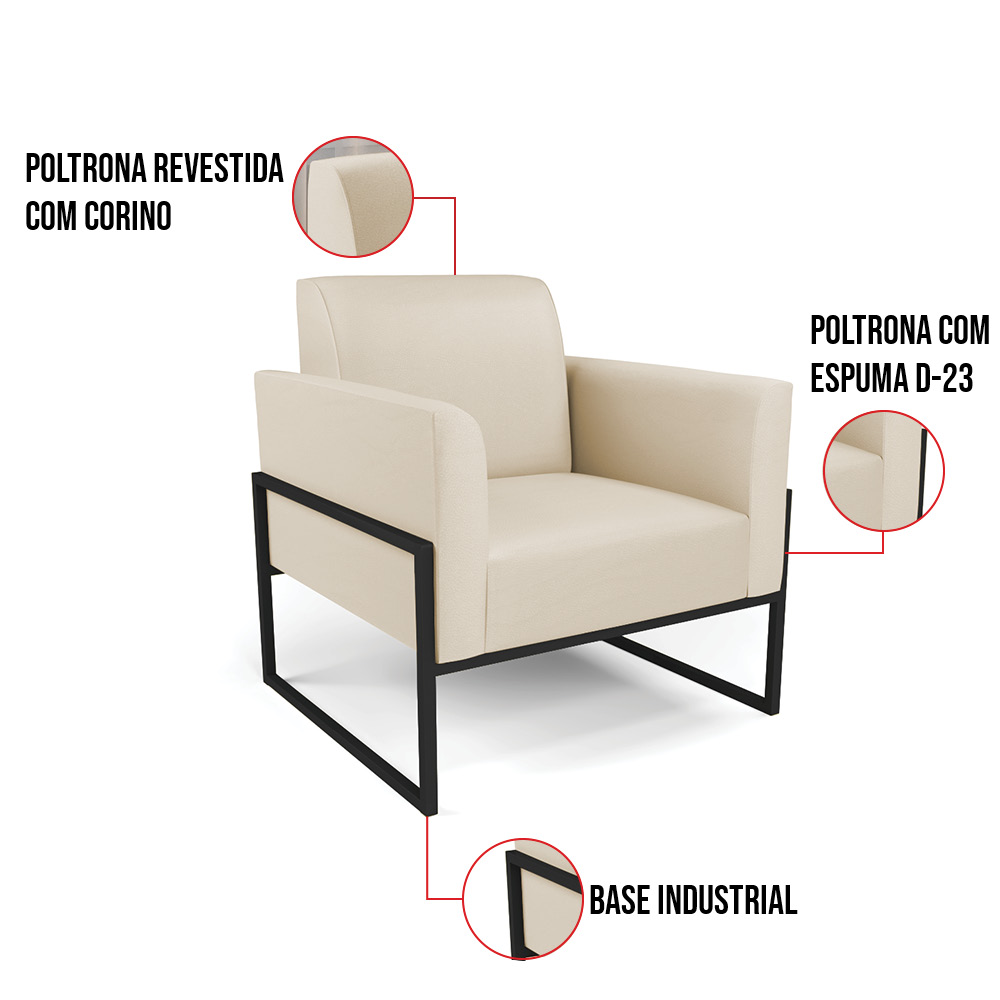 Poltrona Base Industrial Alta Preto Marisa Corino Bege D03 - D'Rossi