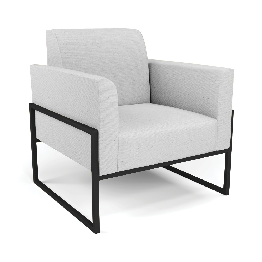Poltrona Base Industrial Alta Preto Marisa Linho Cinza A05 D03 - D'Rossi
