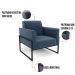 Poltrona Base Industrial Alta Preto Marisa Suede Azul Marinho D03 - D'Rossi