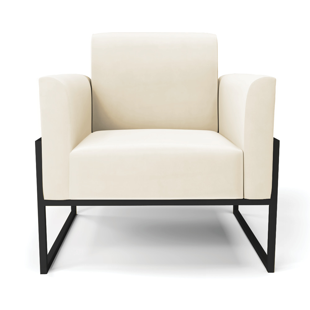 Poltrona Base Industrial Alta Preto Marisa Veludo Bege D03 - D'Rossi