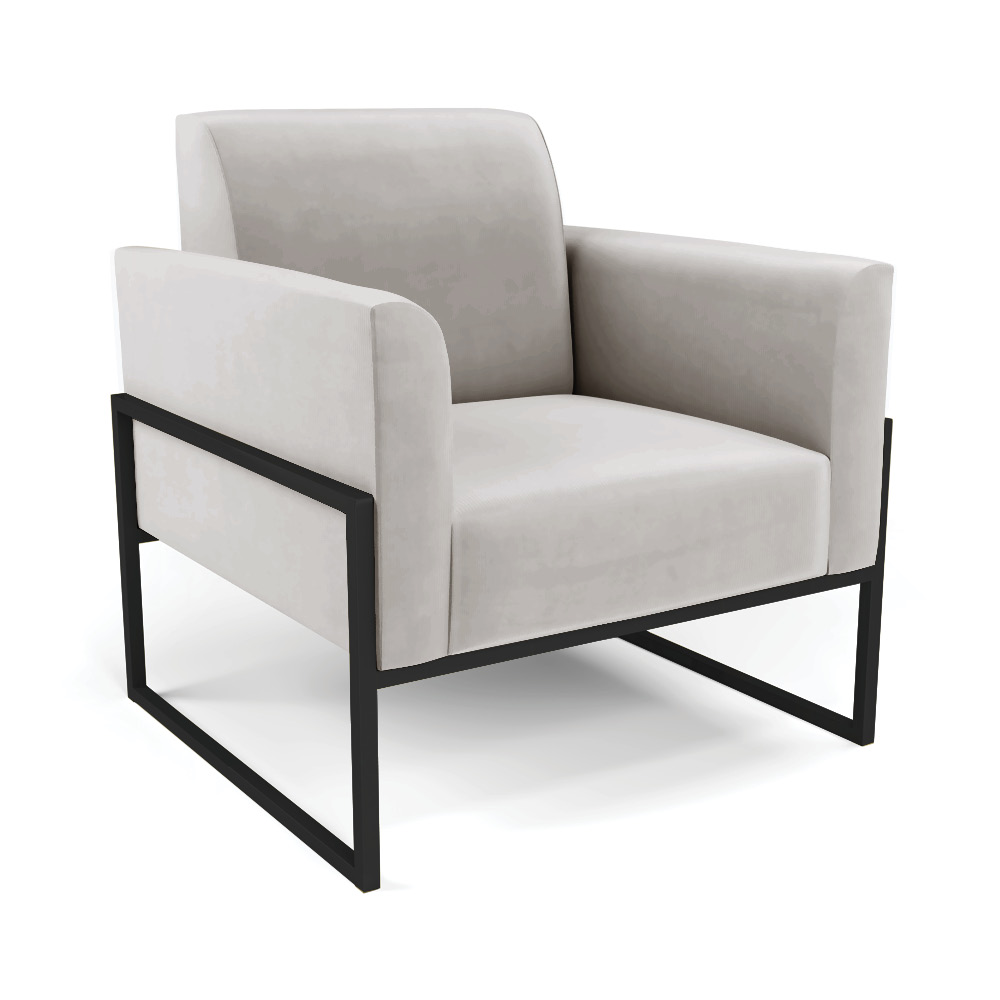 Poltrona Base Industrial Alta Preto Marisa Veludo Cinza D03 - D'Rossi