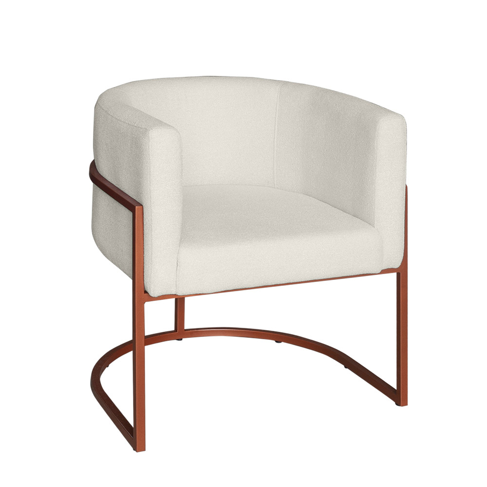 Poltrona Base Industrial Bronze para Sala Lety Bouclê Bege