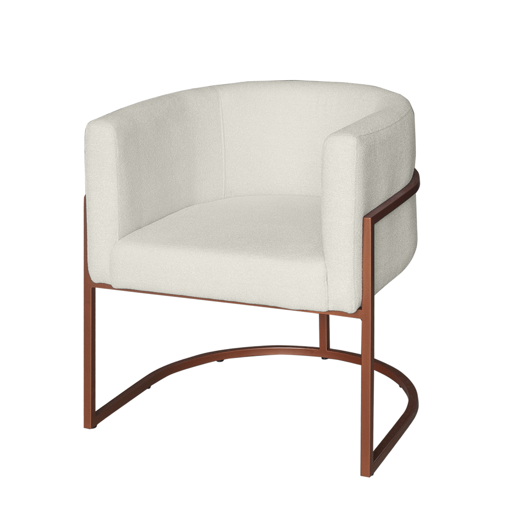 Poltrona Base Industrial Bronze para Sala Lety Bouclê Bege