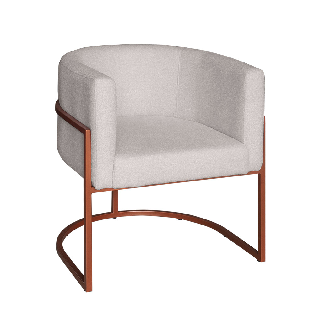 Poltrona Base Industrial Bronze para Sala Lety Bouclê Off White