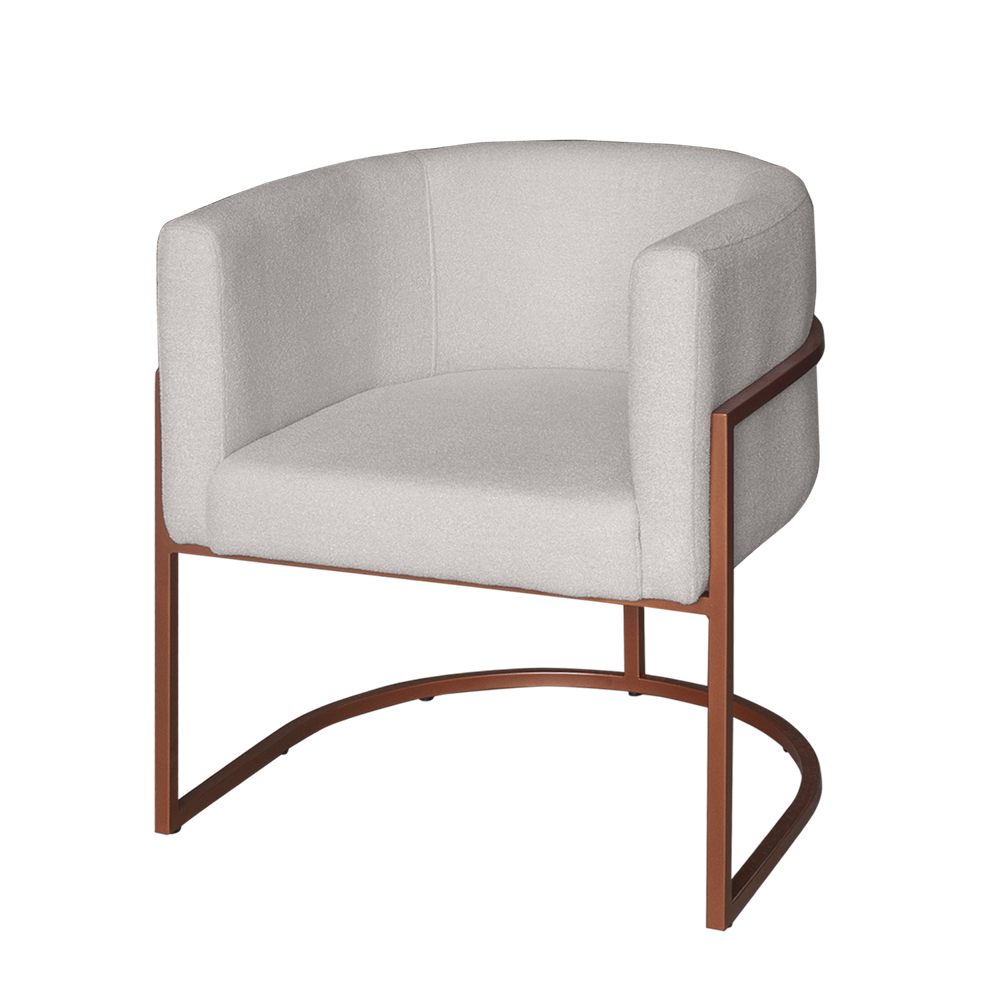 Poltrona Base Industrial Bronze para Sala Lety Bouclê Off White