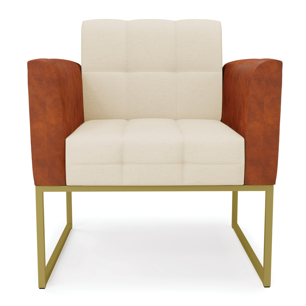 Poltrona Base Industrial Dourado Elisa Nozes/Linho Bege A19 D03 - D'Rossi