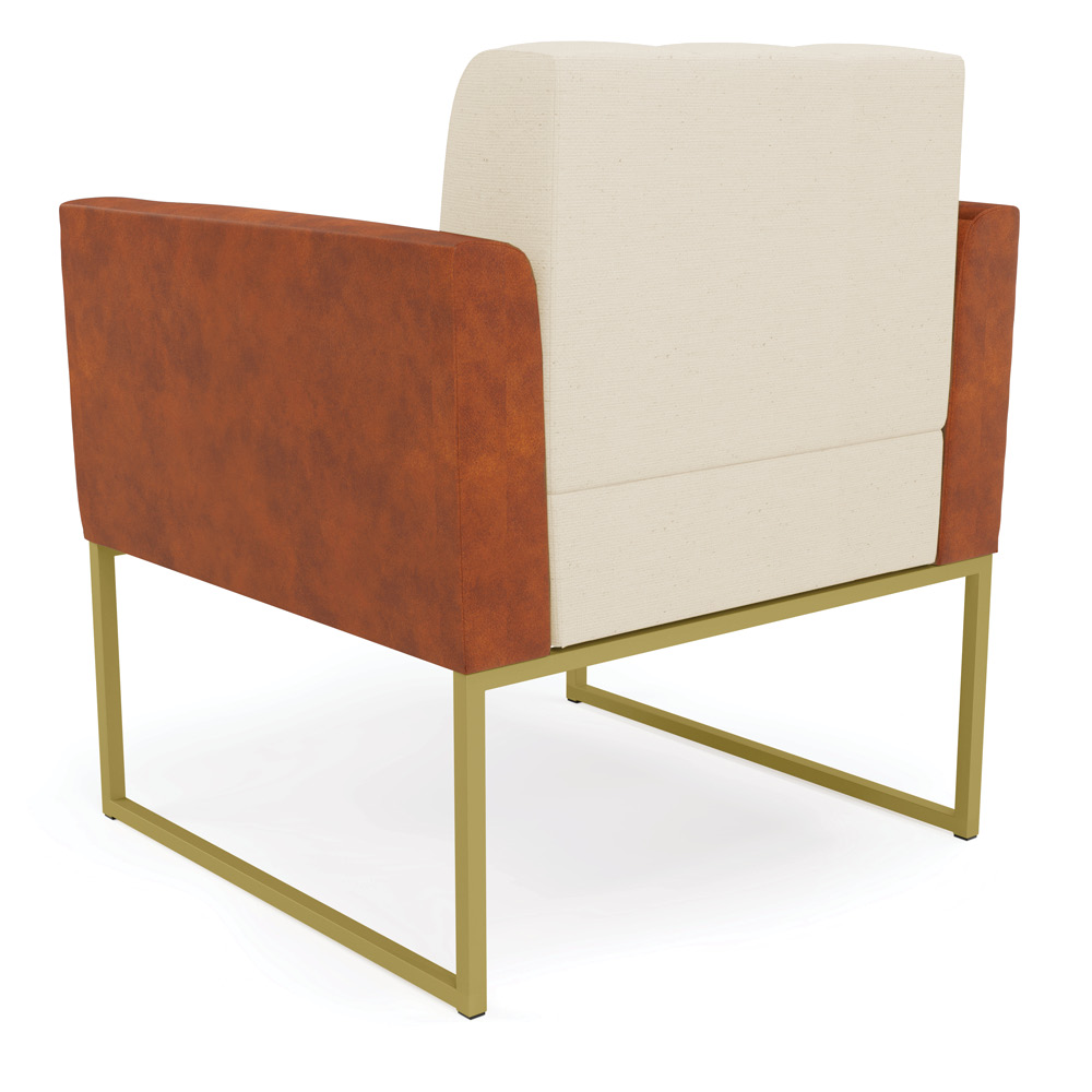 Poltrona Base Industrial Dourado Elisa Nozes/Linho Bege A19 D03 - D'Rossi