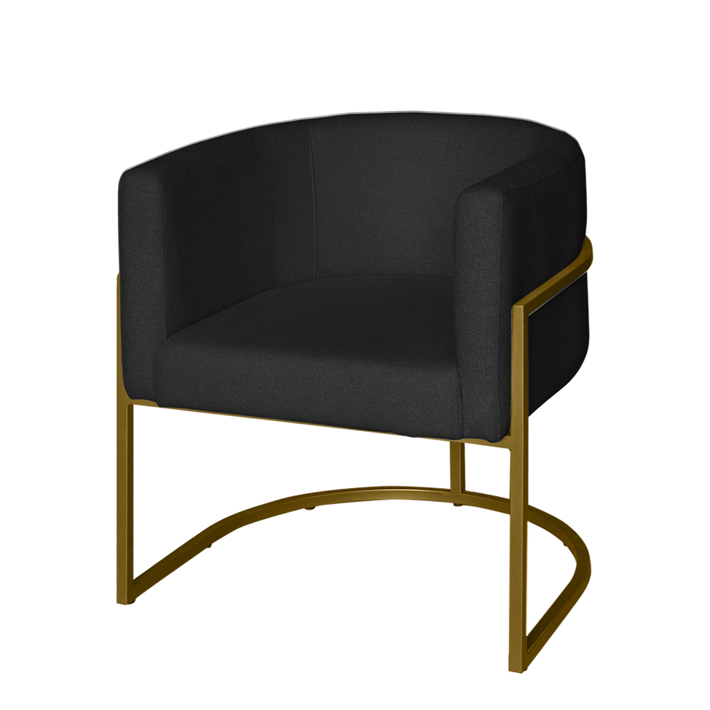 Poltrona Base Industrial Dourado Sala de Estar Lety Veludo Preto S05 - D'Rossi