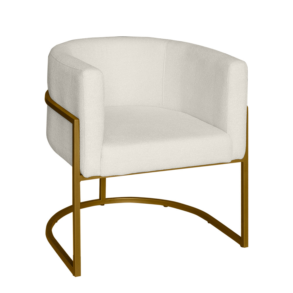 Poltrona Base Industrial Dourado para Sala Lety Bouclê Bege
