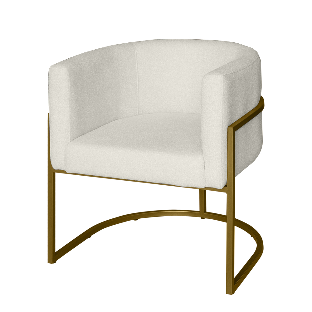 Poltrona Base Industrial Dourado para Sala Lety Bouclê Bege