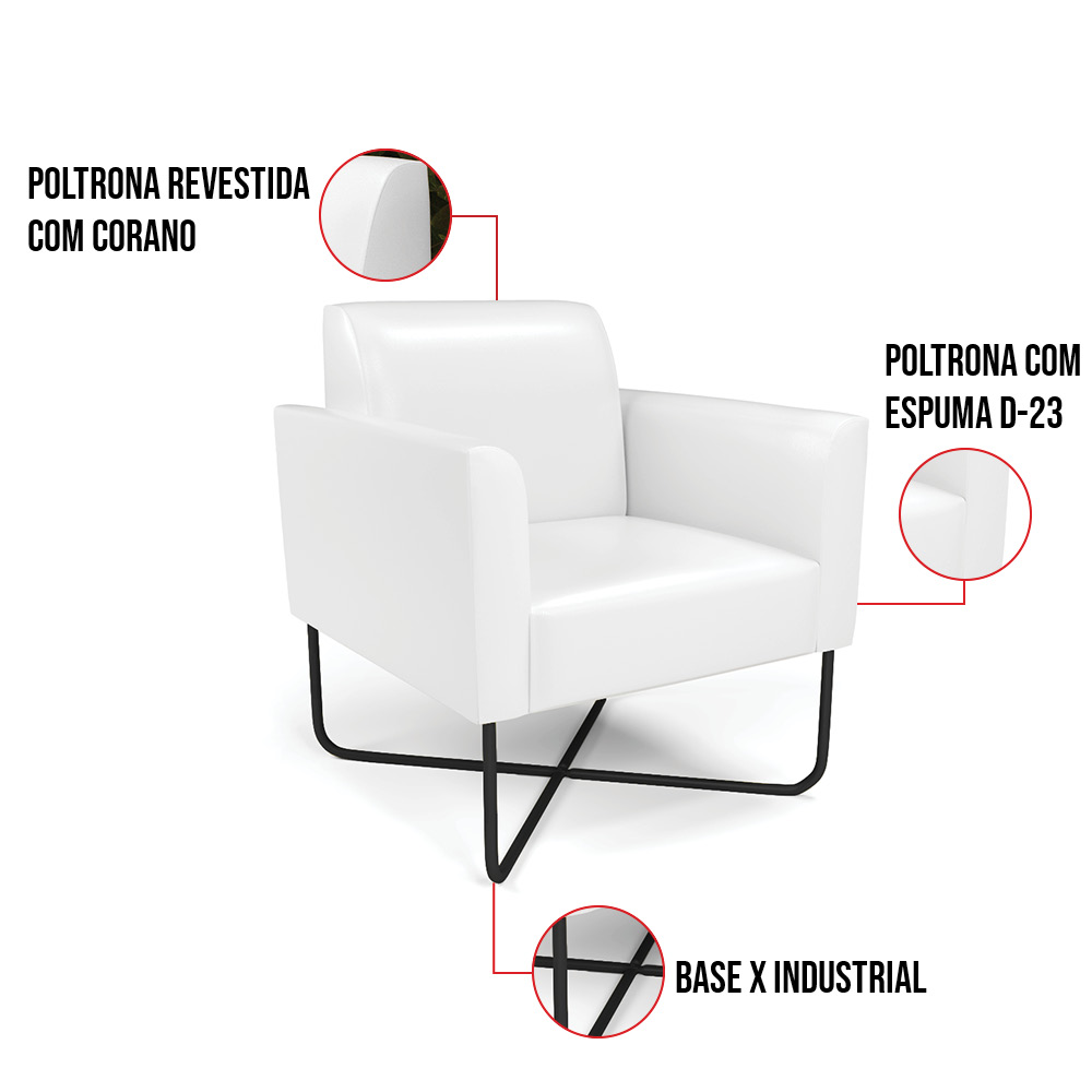 Poltrona Base X Industrial Preto Marisa Corano Branco D03 - D'Rossi