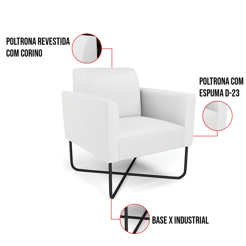 Poltrona Base X Industrial Preto Marisa Corino Branco D03 - D'Rossi