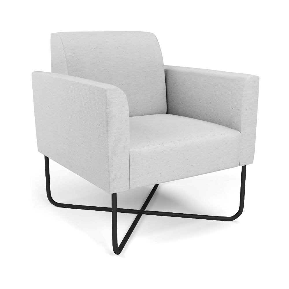 Poltrona Base X Industrial Preto Marisa Linho Cinza A05 D03 - D'Rossi