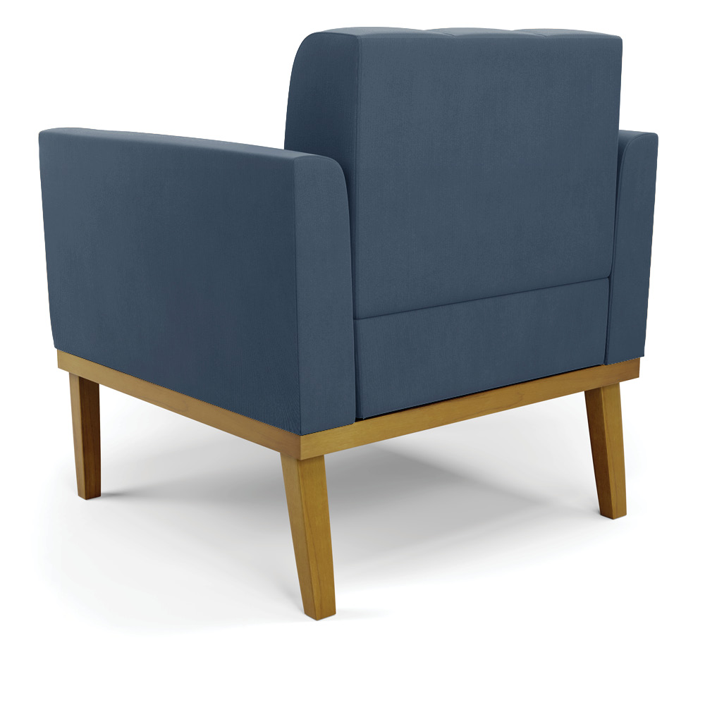 Poltrona Base de Madeira Fixa Castanho Kit 2 Elisa Suede Azul Marinho D03 - D'Rossi
