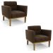 Poltrona Base de Madeira Fixa Castanho Kit 2 Elisa Suede Marrom D03 - D'Rossi