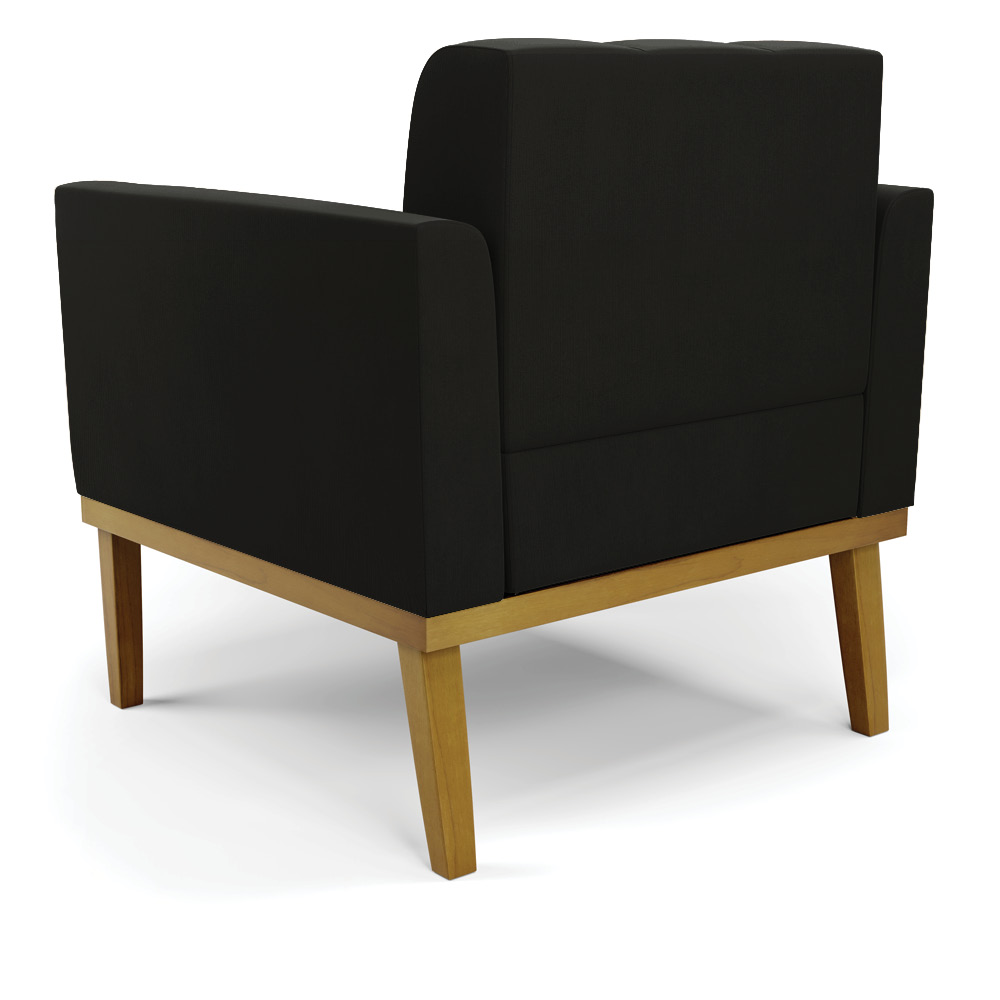 Poltrona Base de Madeira Fixa Castanho Kit 2 Elisa Suede Preto D03 - D'Rossi