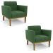 Poltrona Base de Madeira Fixa Castanho Kit 2 Elisa Suede Verde D03 - D'Rossi