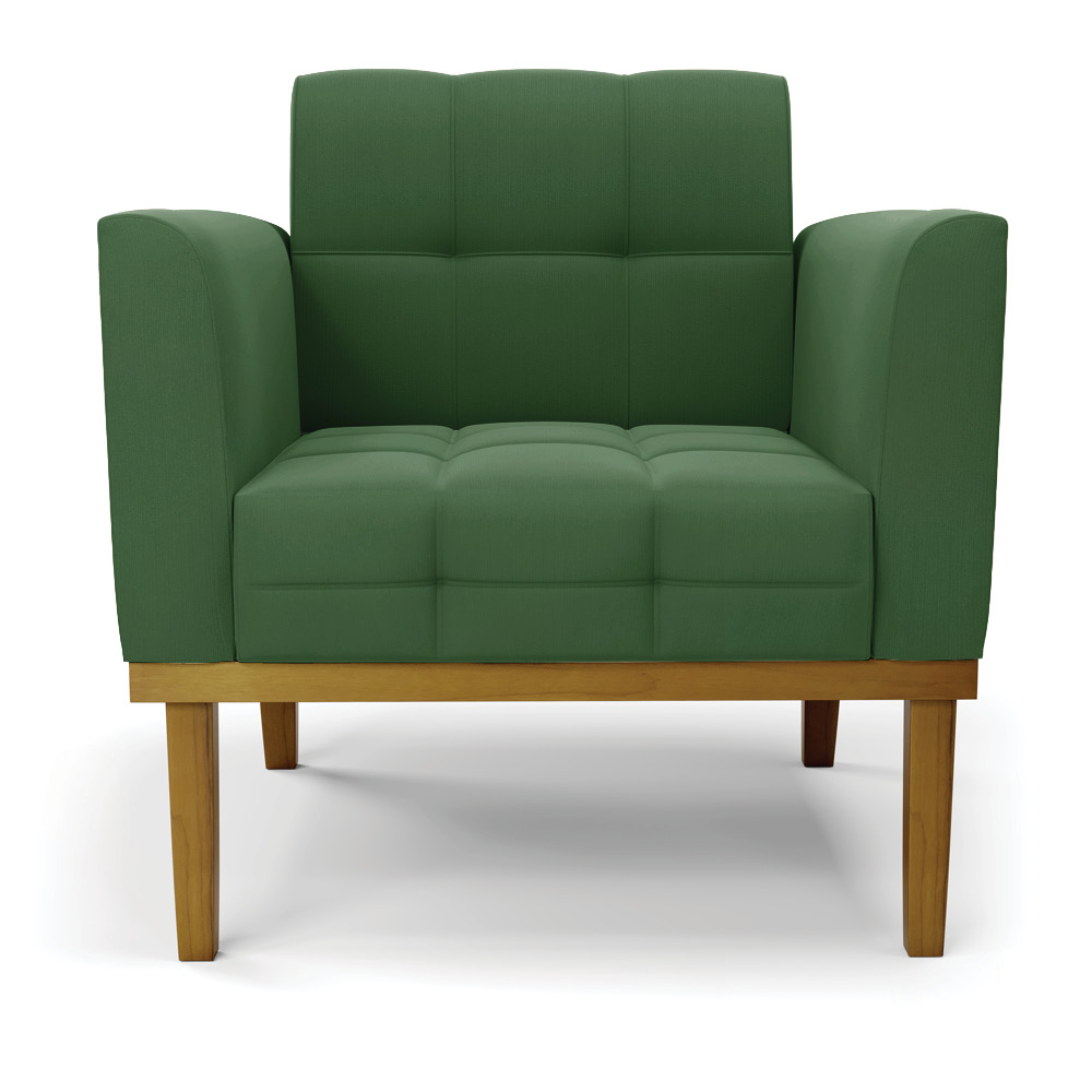 Poltrona Base de Madeira Fixa Castanho Kit 2 Elisa Suede Verde D03 - D'Rossi