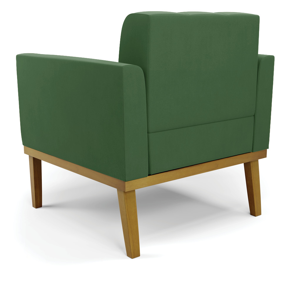 Poltrona Base de Madeira Fixa Castanho Kit 2 Elisa Suede Verde D03 - D'Rossi