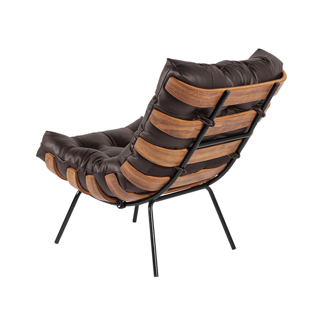Poltrona Costela Couro Marrom Base de Metal - D'Rossi