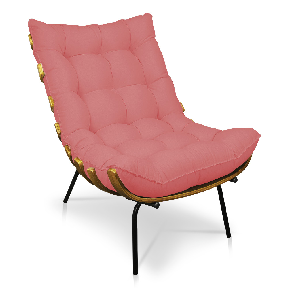 Poltrona Costela Linho Whiski Rose A106 Base de Metal - D'Rossi