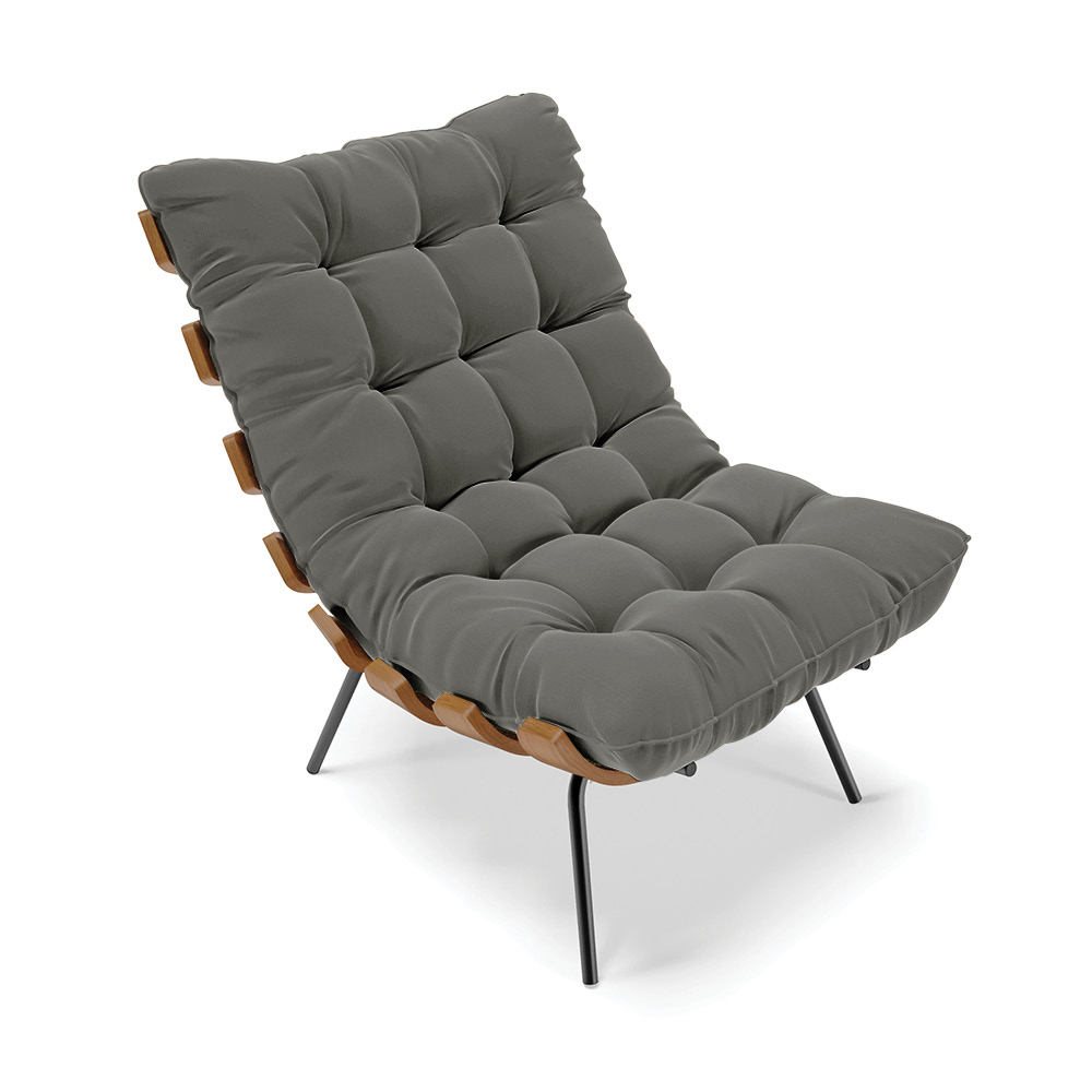 Poltrona Costela Suede Grafite Base Metálica Preto - D'Rossi