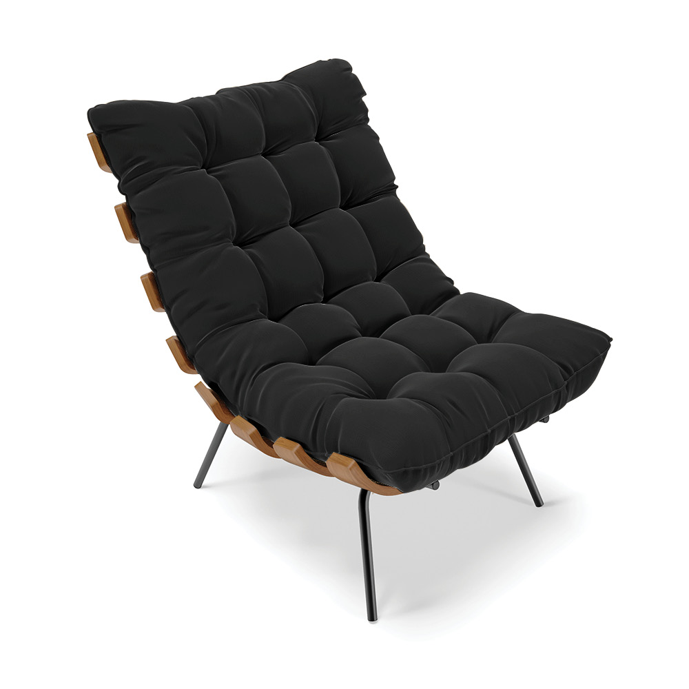 Poltrona Costela Suede Preto Base Metálica Preto - D'Rossi