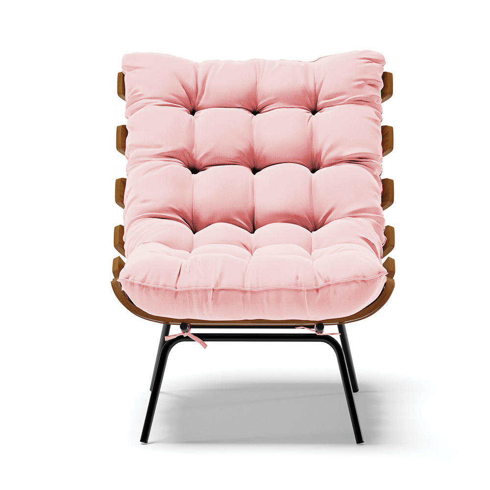 Poltrona Costela Suede Rosa Bebê Base Metálica Preto - D'Rossi