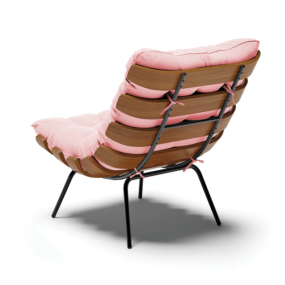 Poltrona Costela Suede Rosa Bebê Base Metálica Preto - D'Rossi