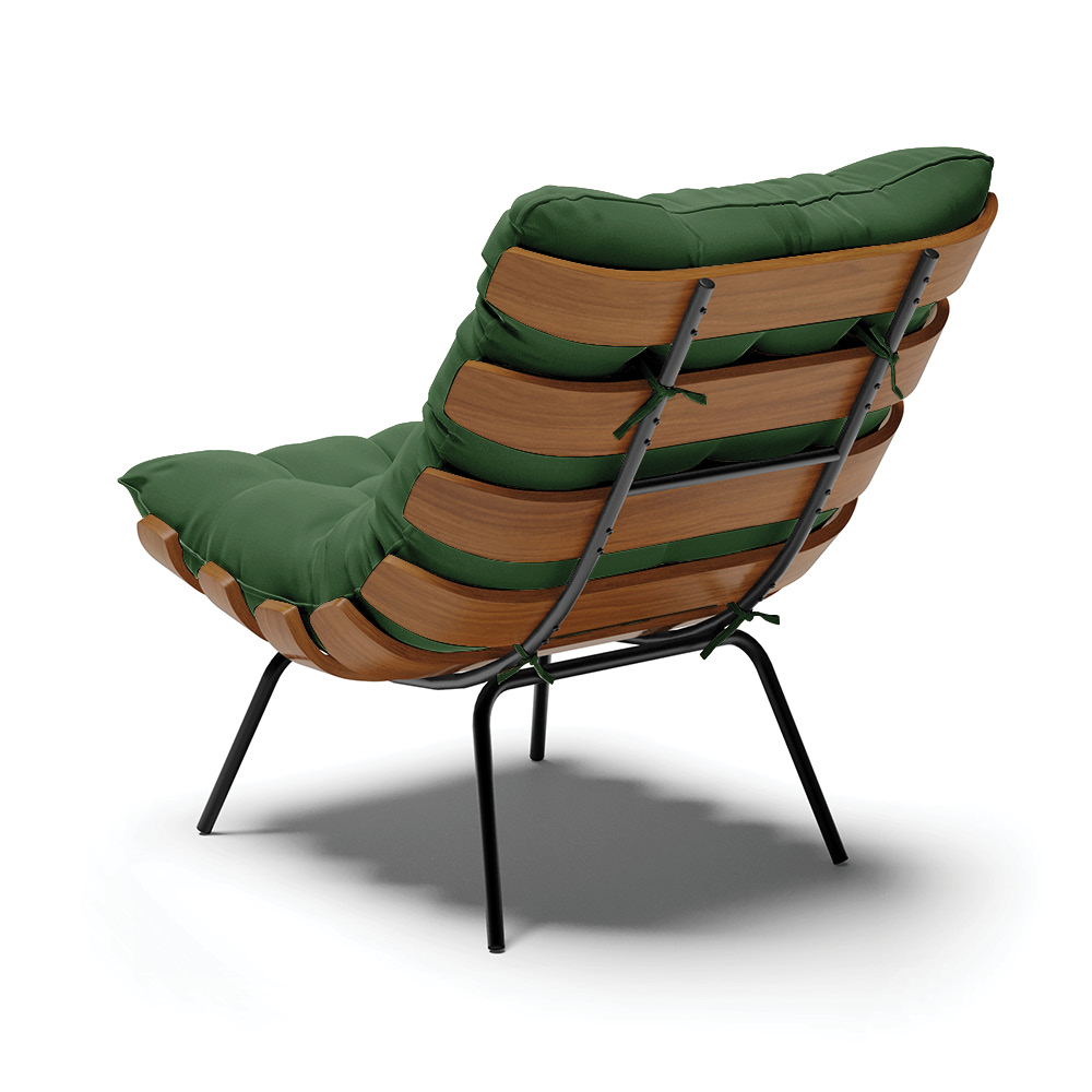 Poltrona Costela Suede Verde Base Metálica Preto - D'Rossi